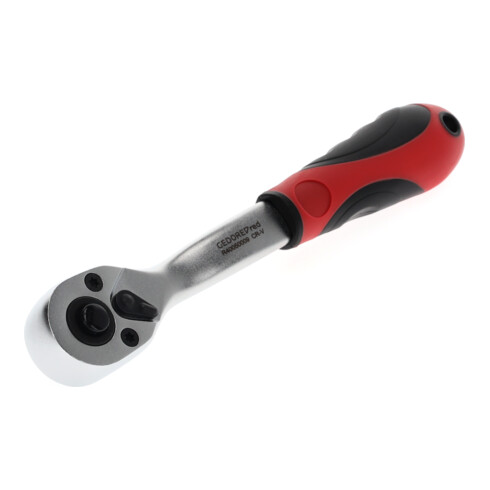 Gedore red Cricchetto reversibile a leva piegata con impugnatura ergonomica 2K, sgancio a pulsante, dentatura grossa a 36 denti, 1/4 pollice, tubo d’acciaio, rosso/nero