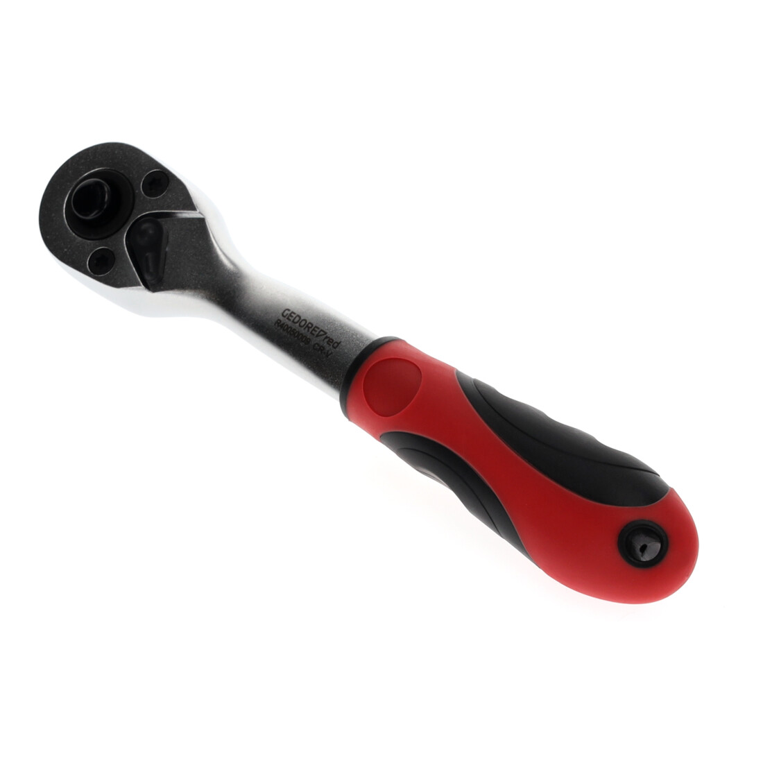 Gedore red Cricchetto reversibile a leva piegata con impugnatura ergonomica 2K, sgancio a pulsante, dentatura grossa a 36 denti, 1/4 pollice, tubo d’acciaio, rosso/nero