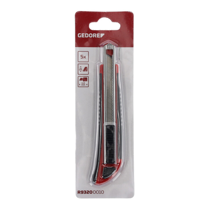 Gedore red Cutter avec 5 lames de rechange, 9 mm de large, petit, lames à détacher, métal, une main, 145 mm de long, R93200010