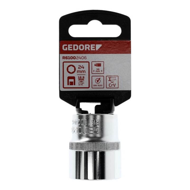 Gedore red Dop-opsatz, dop, 1/2'' 12,5 mm aandrijving, 6-kant, 24 mm breedte, gereedschap, R610002406, staal