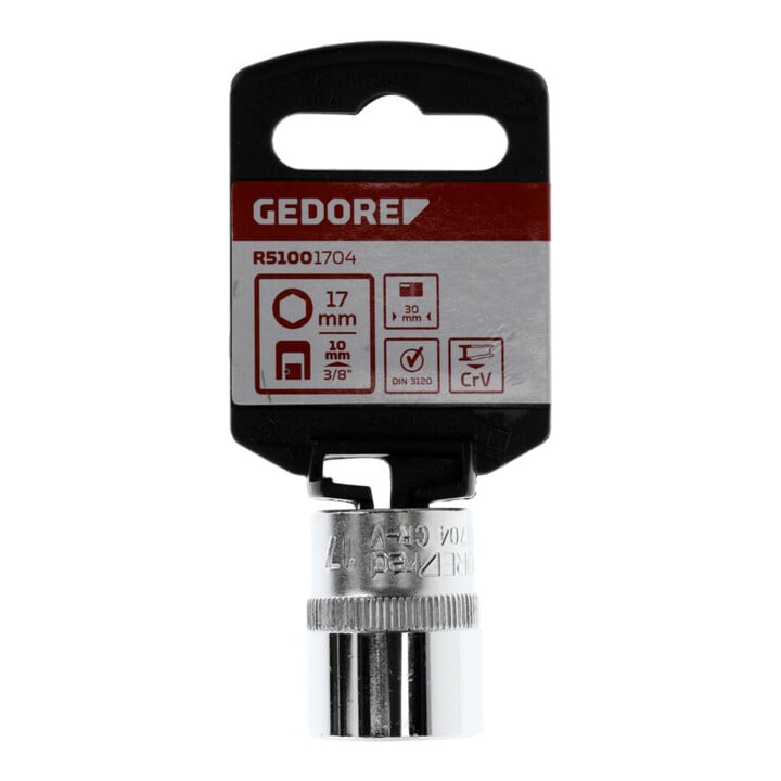 Gedore red Dop- steeksleutel inzetstuk, dop, 3/8'' 10 mm aandrijving, 6-kant, 17 mm breedte, gereedschap, R51001704, staal