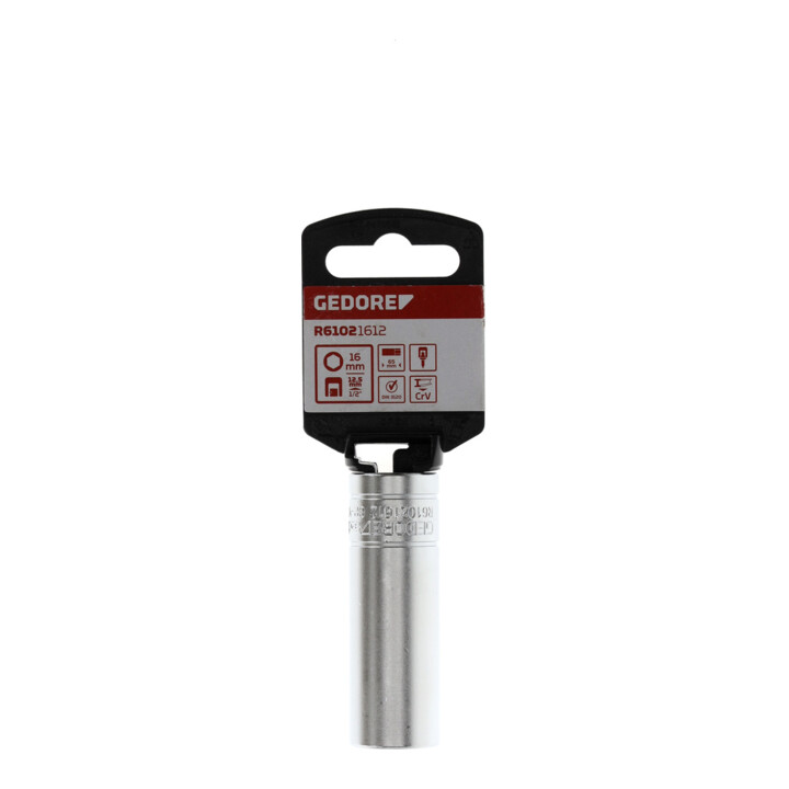 Gedore red Douille pour bougie d’allumage, 1/2" 12,5 mm, clé 16 mm, action manuelle, 65 mm de long, chromé mat, pour bougies d’allumage, R61021612