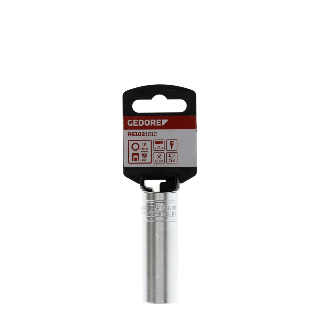 Gedore red Douille pour bougie d’allumage, 1/2" 12,5 mm, clé 16 mm, action manuelle, 65 mm de long, chromé mat, pour bougies d’allumage, R61021612