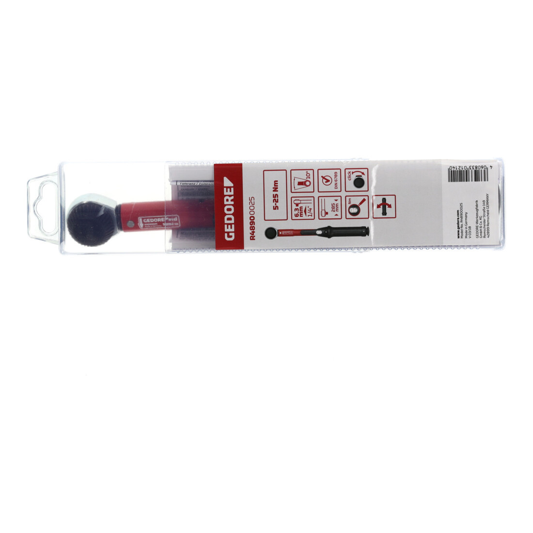 Gedore red Drehmomentschlüssel für Links- und Rechtsgewinde, 1/4 Zoll, 5-25 Nm, Stahlrohr, Rot/Schwarz