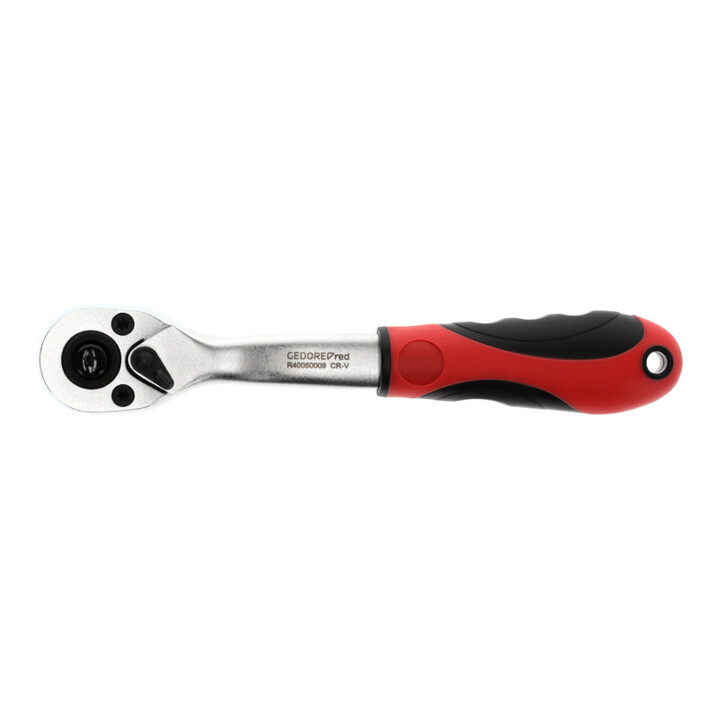 Gedore red Geknikte hendel-omschakelratel met ergonomische 2K-handgreep, drukknopontgrendeling, grof vertand met 36 tanden, 1/4 inch, stalen buis, rood/zwart