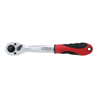 Gedore red Gekröpfte Hebel-Umschaltknarre mit ergonomischem 2K-Griff, Druckknopfauslösung, Grobverzahnt mit 36 Zähnen, 1/2 Zoll, Stahlrohr, Rot/Schwarz