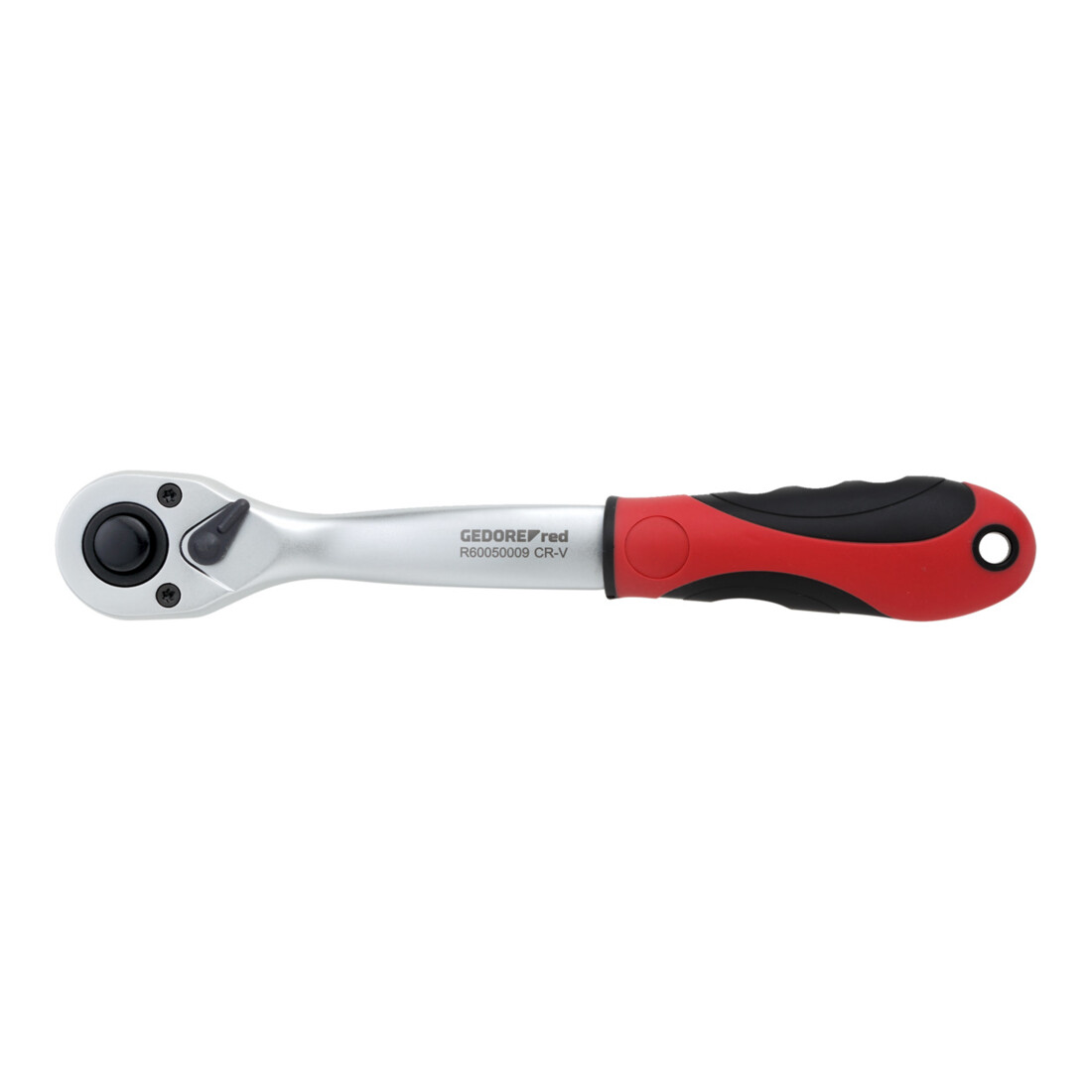 Gedore red Gekröpfte Hebel-Umschaltknarre mit ergonomischem 2K-Griff, Druckknopfauslösung, Grobverzahnt mit 36 Zähnen, 1/2 Zoll, Stahlrohr, Rot/Schwarz