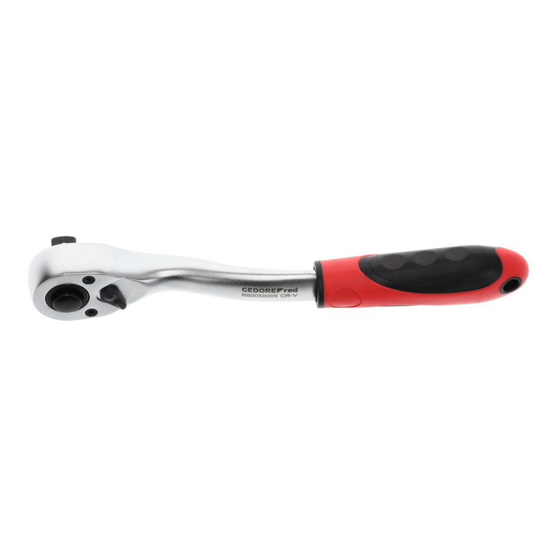 Gedore red Gekröpfte Hebel-Umschaltknarre mit ergonomischem 2K-Griff, Druckknopfauslösung, Grobverzahnt mit 36 Zähnen, 1/2 Zoll, Stahlrohr, Rot/Schwarz