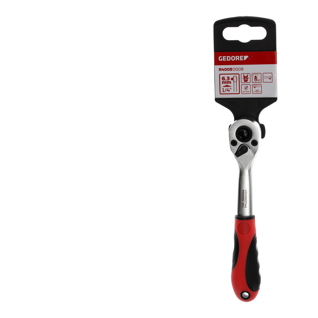 Gedore red Gekröpfte Hebel-Umschaltknarre mit ergonomischem 2K-Griff, Druckknopfauslösung, Grobverzahnt mit 36 Zähnen, 1/4 Zoll, Stahlrohr, Rot/Schwarz