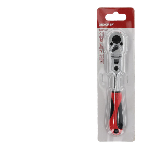 Gedore red Gelenk-Bitknarre mit ergonomischem 2K-Griff, Feinverzahnung mit 72 Zähnen, 1/4 Zoll, Rot/Schwarz