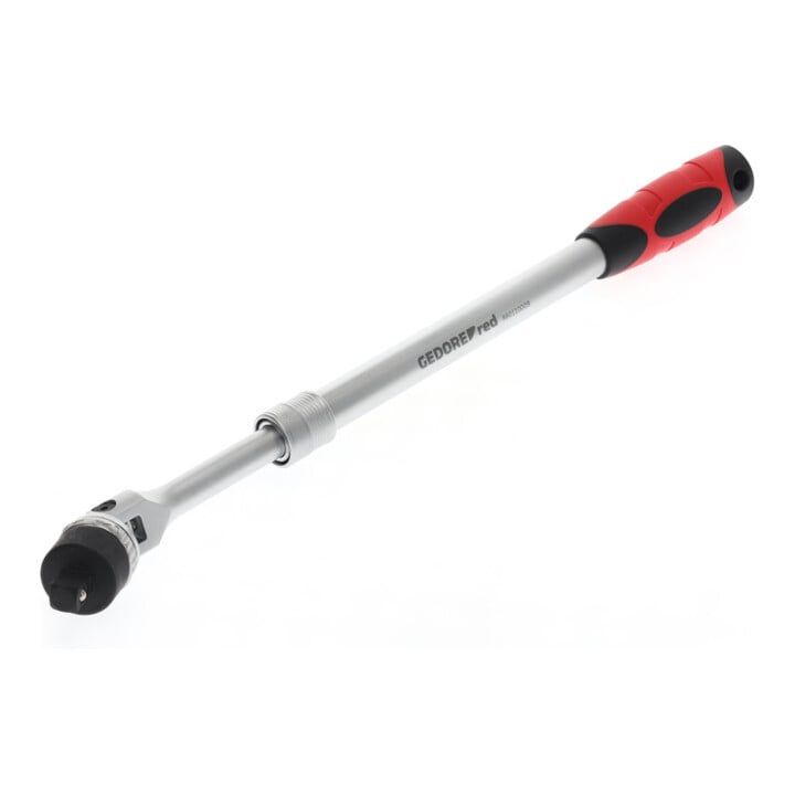 Gedore red Gelenk-Teleskopknarre, Umschaltbar,  Um 180° schwenkbarer Knarrenkopf, 1/2 Zoll, Ergonomischer 2K-Griff, Stahlrohr, Rot/Schwarz