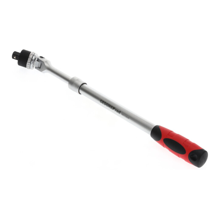 Gedore red Gelenk-Teleskopknarre, Umschaltbar,  Um 180° schwenkbarer Knarrenkopf, 1/2 Zoll, Ergonomischer 2K-Griff, Stahlrohr, Rot/Schwarz