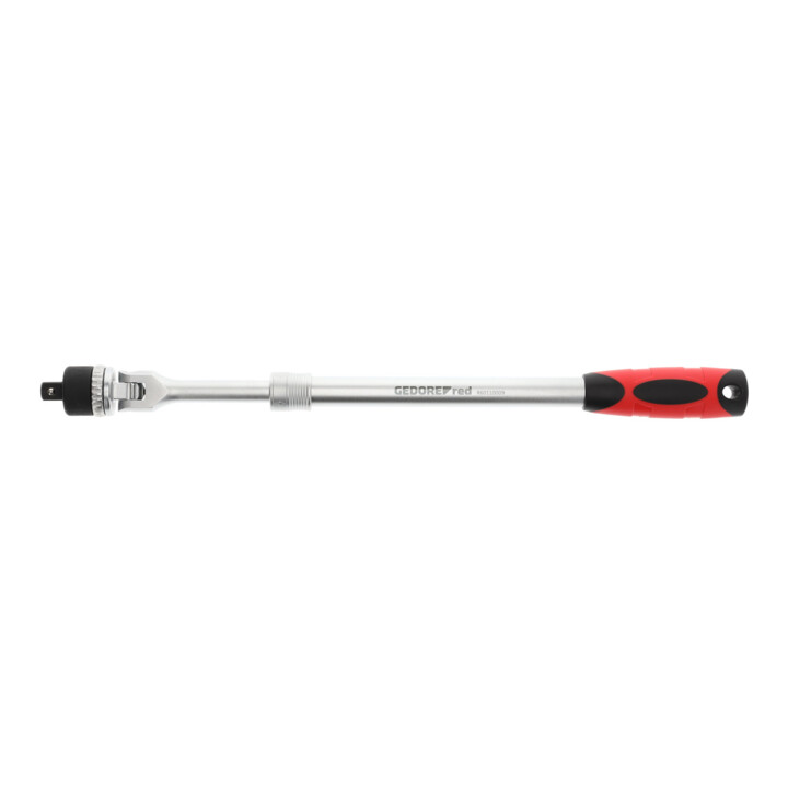 Gedore red Gelenk-Teleskopknarre, Umschaltbar,  Um 180° schwenkbarer Knarrenkopf, 1/2 Zoll, Ergonomischer 2K-Griff, Stahlrohr, Rot/Schwarz