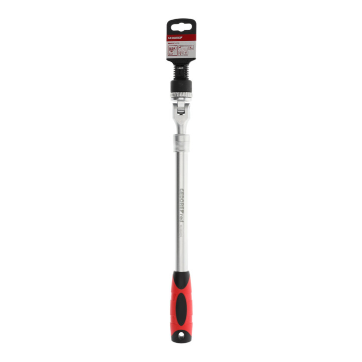 Gedore red Gelenk-Teleskopknarre, Umschaltbar,  Um 180° schwenkbarer Knarrenkopf, 1/2 Zoll, Ergonomischer 2K-Griff, Stahlrohr, Rot/Schwarz
