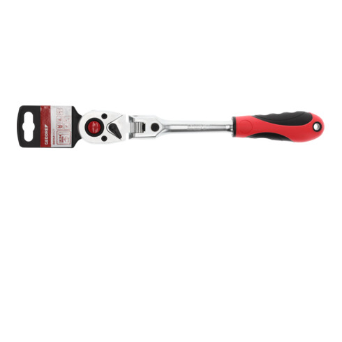 Gedore red Gelenk-Umschaltknarre mit ergonomischem 2K-Griff, Druckknopfauslösung, Feinverzahnung mit 72 Zähnen, 1/2 Zoll, Stahlrohr, Rot/Schwarz