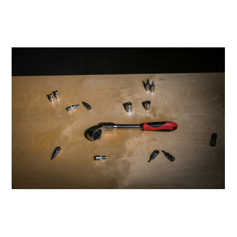 Gedore red Gelenk-Umschaltknarre mit ergonomischem 2K-Griff, Druckknopfauslösung, Feinverzahnung mit 72 Zähnen, 1/2 Zoll, Stahlrohr, Rot/Schwarz