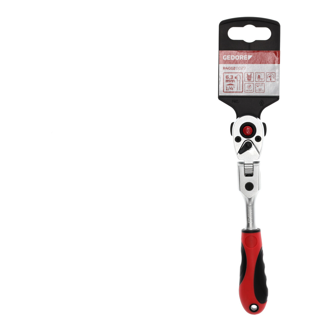 Gedore red Gelenk-Umschaltknarre mit ergonomischem 2K-Griff, Druckknopfauslösung, Feinverzahnung mit 72 Zähnen, 1/4 Zoll, Stahlrohr, Rot/Schwarz