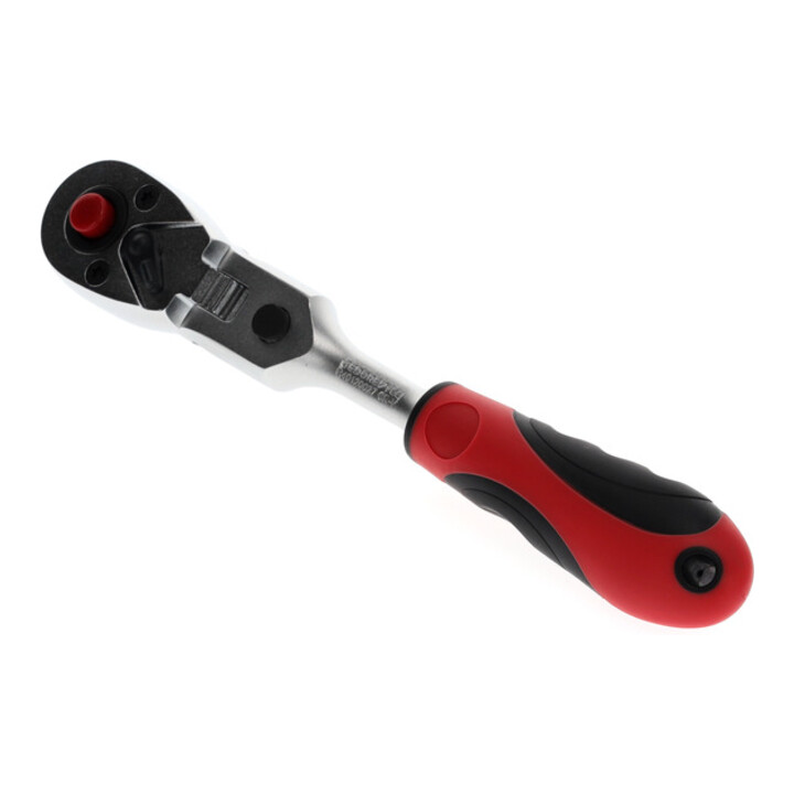 Gedore red Gelenk-Umschaltknarre mit ergonomischem 2K-Griff, Druckknopfauslösung, Feinverzahnung mit 72 Zähnen, 1/4 Zoll, Stahlrohr, Rot/Schwarz