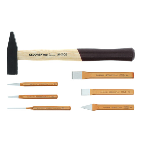 Gedore red Hammer- und Meißelsatz, Set 7-teilig, gefüllt, Werkzeug für Handwerker, im Schaumstoffmodul, R22150019