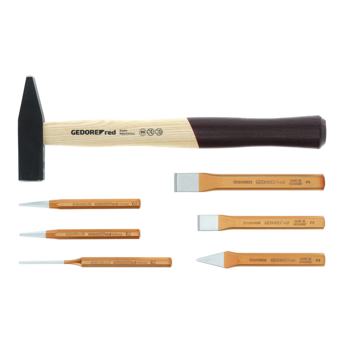 Gedore red Hammer- und Meißelsatz, Set 7-teilig, gefüllt, Werkzeug für Handwerker, im Schaumstoffmodul, R22150019
