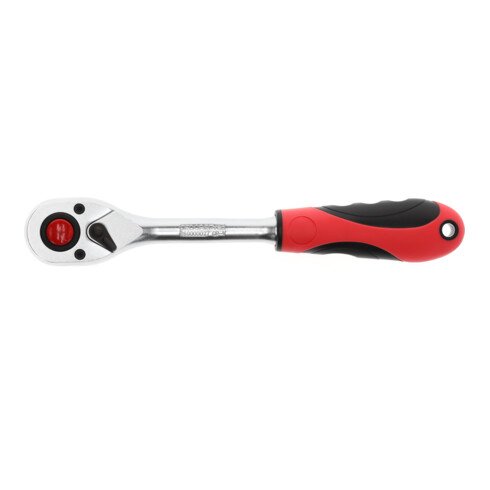 Gedore red Hebel-Umschaltknarre mit ergonomischem 2K-Griff, Druckknopfauslösung, Feinverzahnung mit 72 Zähnen, 1/2 Zoll, Stahlrohr, Rot/Schwarz