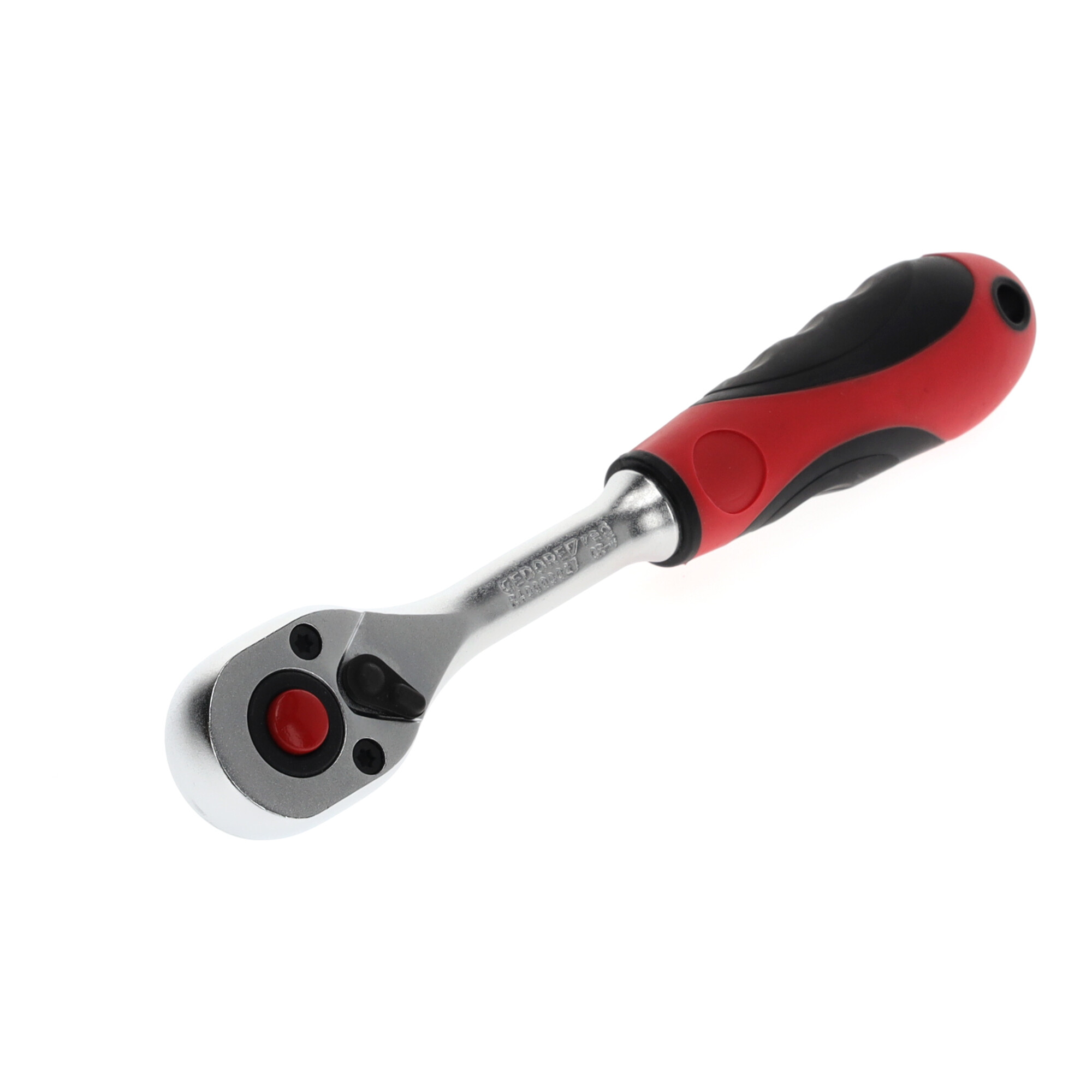 Gedore red Hebel-Umschaltknarre mit ergonomischem 2K-Griff, Druckknopfauslösung, Feinverzahnung mit 72 Zähnen, 1/4 Zoll, Stahlrohr, Rot/Schwarz