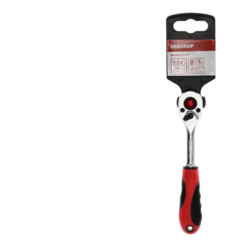 Gedore red Hebel-Umschaltknarre mit ergonomischem 2K-Griff, Druckknopfauslösung, Feinverzahnung mit 72 Zähnen, 1/4 Zoll, Stahlrohr, Rot/Schwarz