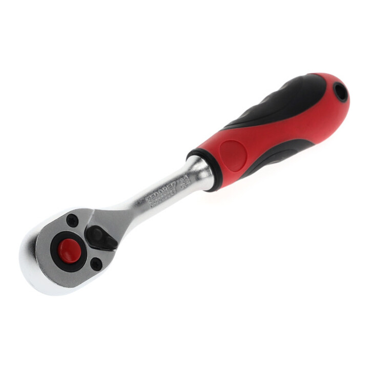 Gedore red Hebel-Umschaltknarre mit ergonomischem 2K-Griff, Druckknopfauslösung, Feinverzahnung mit 72 Zähnen, 1/4 Zoll, Stahlrohr, Rot/Schwarz