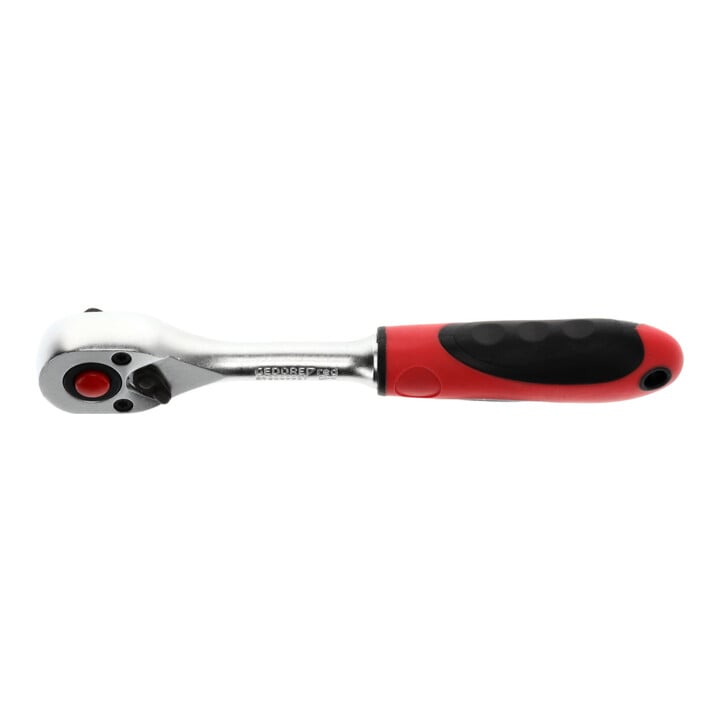 Gedore red Hebel-Umschaltknarre mit ergonomischem 2K-Griff, Druckknopfauslösung, Feinverzahnung mit 72 Zähnen, 1/4 Zoll, Stahlrohr, Rot/Schwarz