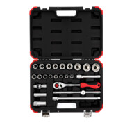Gedore red Jeu de clés à douille, 24 pièces, avec cliquet réversible, douilles et clé pour bougies, 1/2"