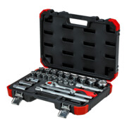 Gedore red Jeu de clés à douille, 24 pièces, avec cliquet réversible, douilles et clé pour bougies, 1/2"-2
