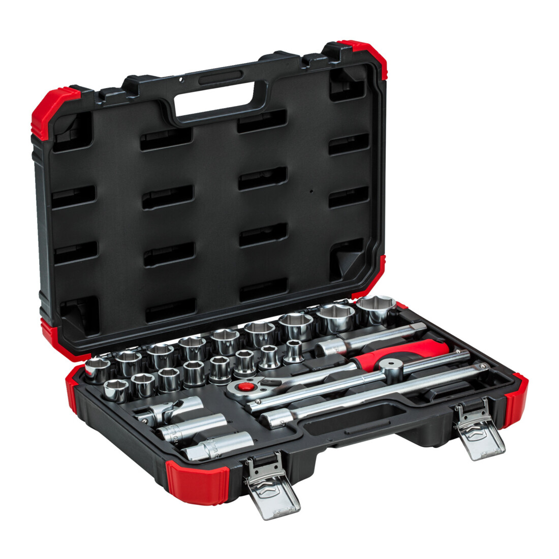 Gedore red Jeu de clés à douille, 24 pièces, avec cliquet réversible, douilles et clé pour bougies, 1/2"
