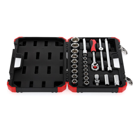 Gedore red Jeu de clés à douille, 24 pièces, avec cliquet réversible, douilles et clé pour bougies, 1/2"