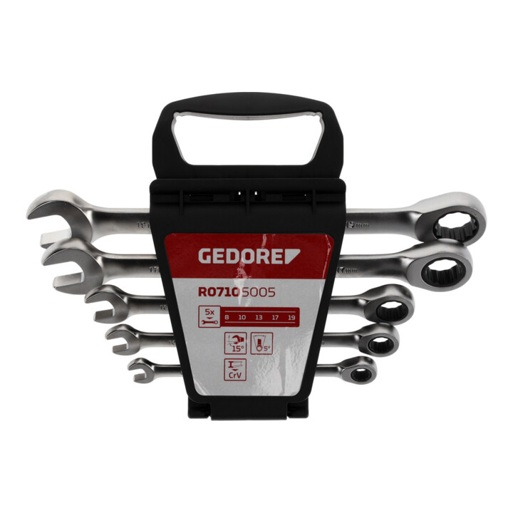 Gedore red Jeu de clés mixtes à cliquet, 5 pièces, SW 8-19 mm, plat, clé à molette, R07105005