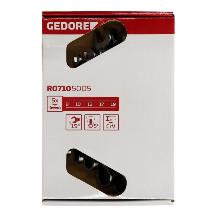 Gedore red Jeu de clés mixtes à cliquet, 5 pièces, SW 8-19 mm, plat, clé à molette, R07105005