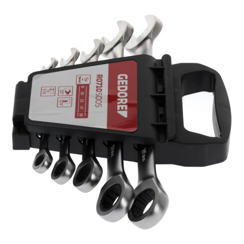Gedore red Jeu de clés mixtes à cliquet, 5 pièces, SW 8-19 mm, plat, clé à molette, R07105005