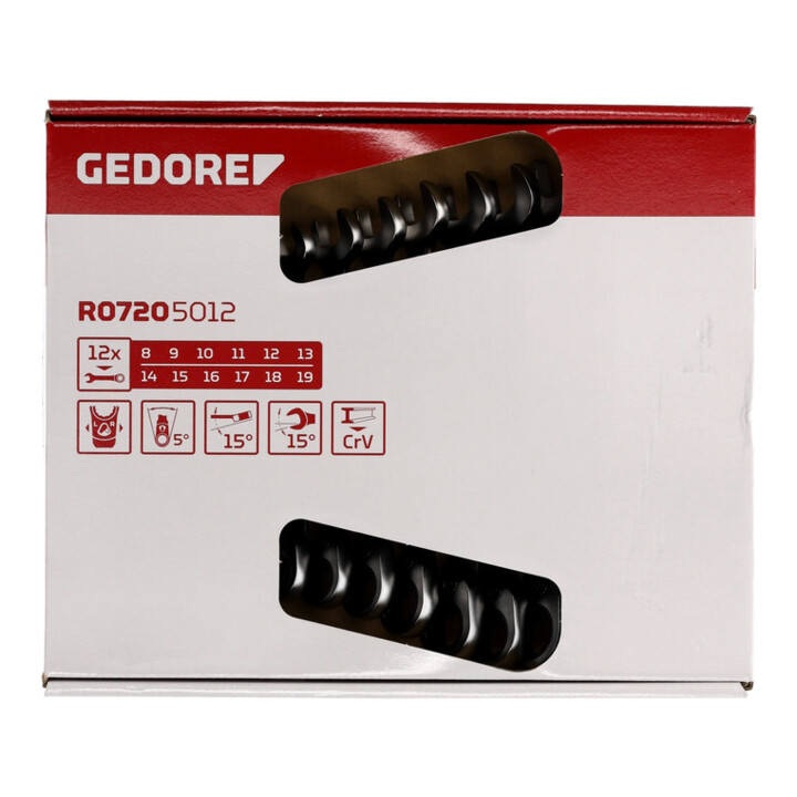 Gedore red Jeu de clés mixtes à cliquet réversible, 12 pièces, 8-19 mm, coudé, clé plate, R07205012