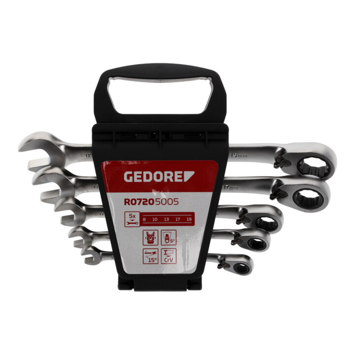 Gedore red Jeu de clés mixtes à cliquet réversibles, 5 pièces, 8-19 mm, coudées, R07205005