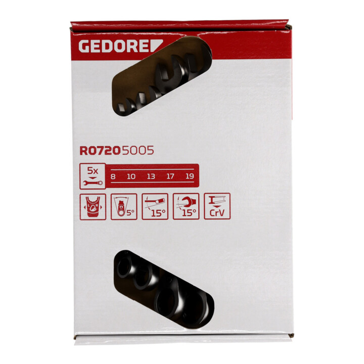 Gedore red Jeu de clés mixtes à cliquet réversibles, 5 pièces, 8-19 mm, coudées, R07205005