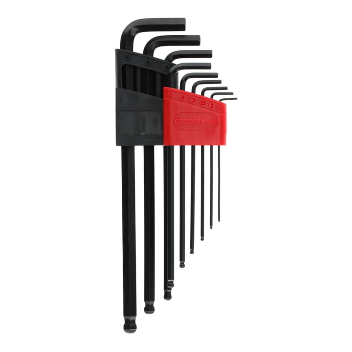 Gedore red Jeu de tournevis d’angle 9 pièces, long, pour vis six pans creux, tête sphérique, SW 1,5-10 mm, R36675009
