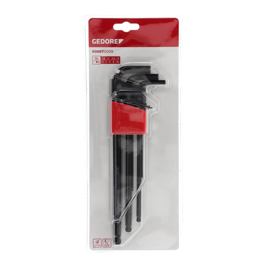 Gedore red Jeu de tournevis d’angle 9 pièces, long, pour vis six pans creux, tête sphérique, SW 1,5-10 mm, R36675009