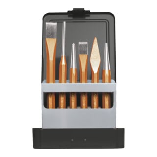 Gedore red Jeu d’outils, ensemble d’outils à frapper, 6 pièces, rempli, en cassette métallique, burin, pointe à tracer, chasse-goupille, R90000006