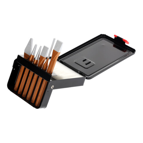 Gedore red Jeu d’outils, ensemble d’outils à frapper, 6 pièces, rempli, en cassette métallique, burin, pointe à tracer, chasse-goupille, R90000006