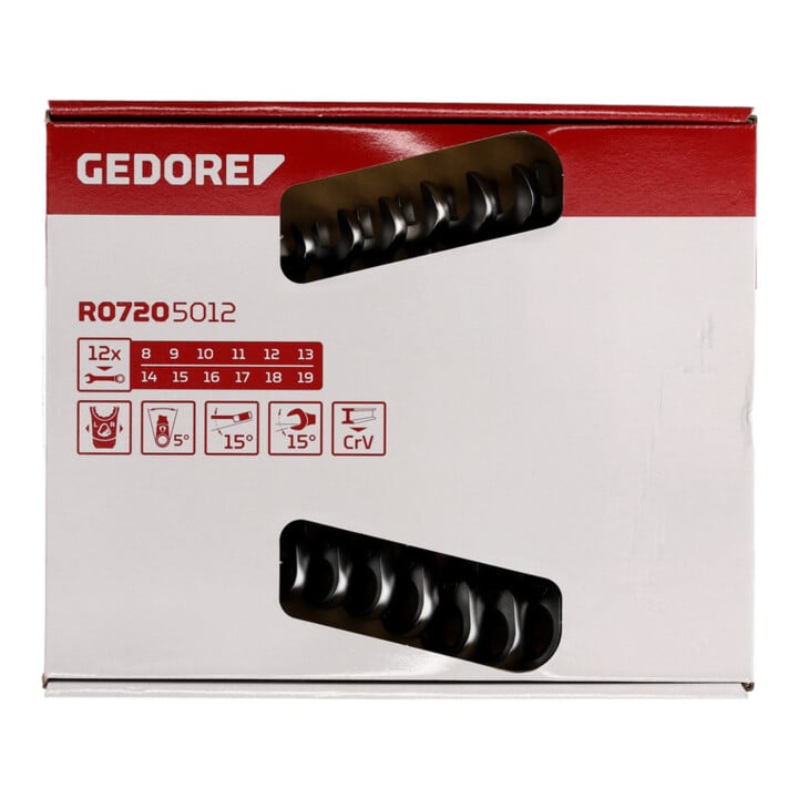 Gedore red Maul-Ringratschenschlüssel-Satz, umschaltbar, Set 12-tlg, SW 8-19 mm, abgewinkelt, Schraubenschlüssel, R07205012