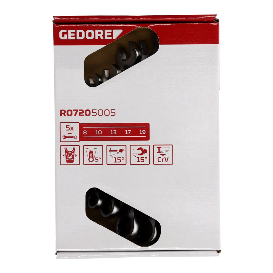 Gedore red Maul-Ringratschenschlüssel-Satz, umschaltbar, Set 5-tlg, SW 8-19 mm, abgewinkelt, Schraubenschlüssel, R07205005