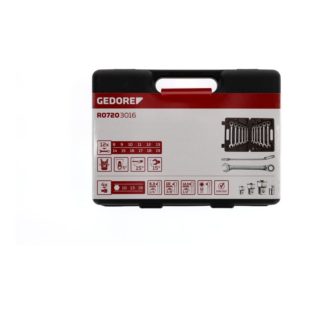 Gedore Red ringratel steeksleutelset, SW 8 - 19 mm, 16 delig