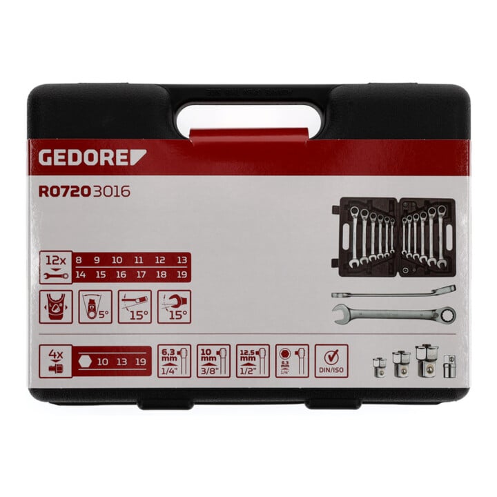 Gedore Red ringratel steeksleutelset, SW 8 - 19 mm, 16 delig
