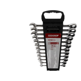 Gedore red Ringratelsleutelset met ringratel, set 12-delig, maat 8-19 mm, plat, steeksleutel, R07105012