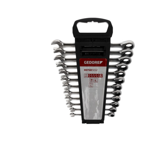 Gedore red Ringratelsleutelset met ringratel, set 12-delig, maat 8-19 mm, plat, steeksleutel, R07105012