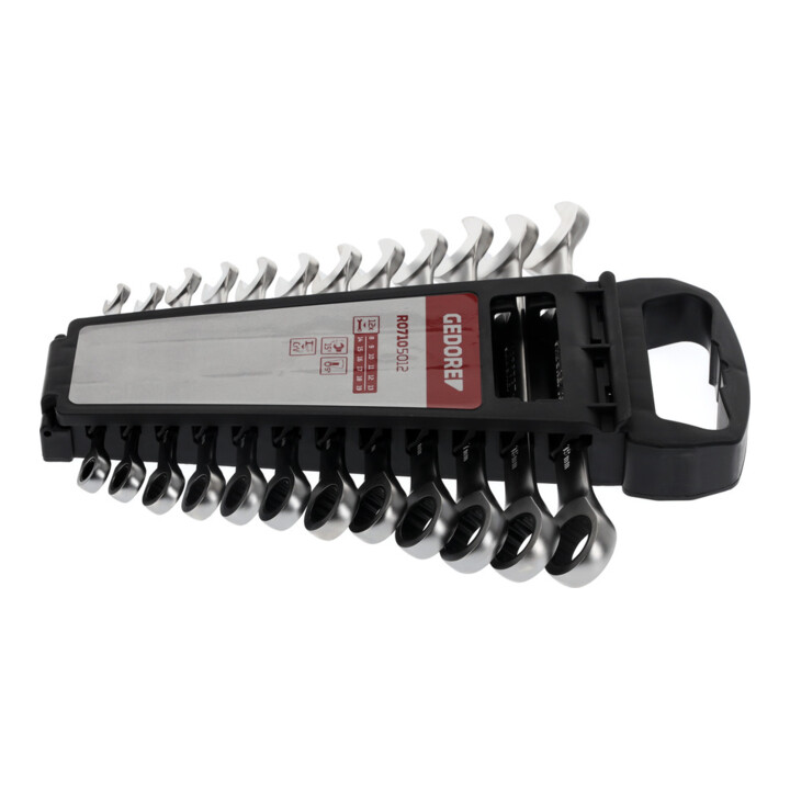Gedore red Ringratelsleutelset met ringratel, set 12-delig, maat 8-19 mm, plat, steeksleutel, R07105012